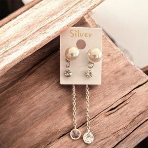 Elegant Silver Pearl and Crystal Drop Earrings